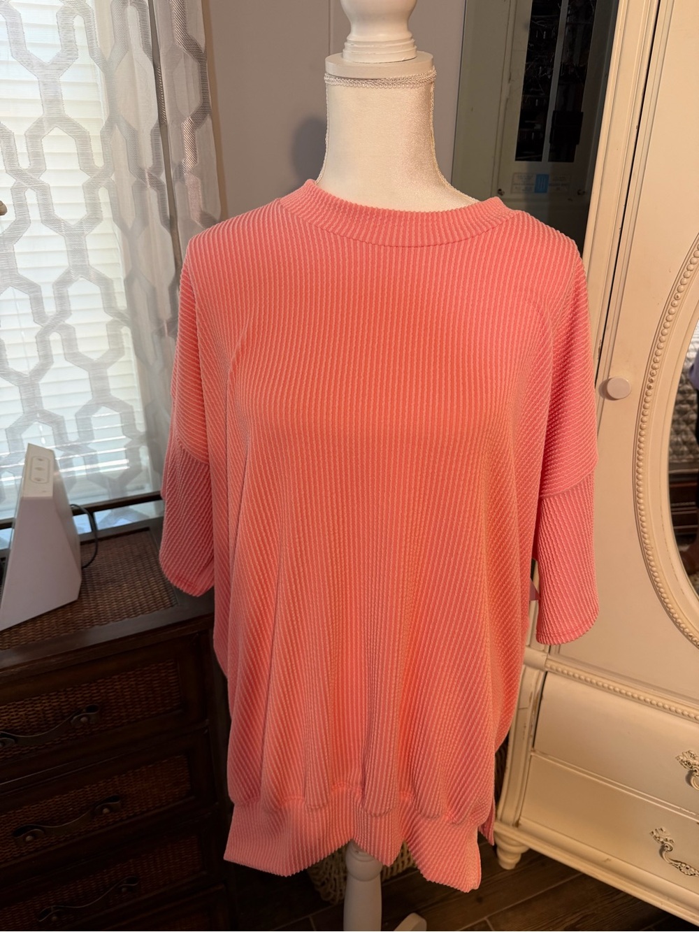 Magic Fit Coral Pink Ribbed Short-Sleeve Pullover